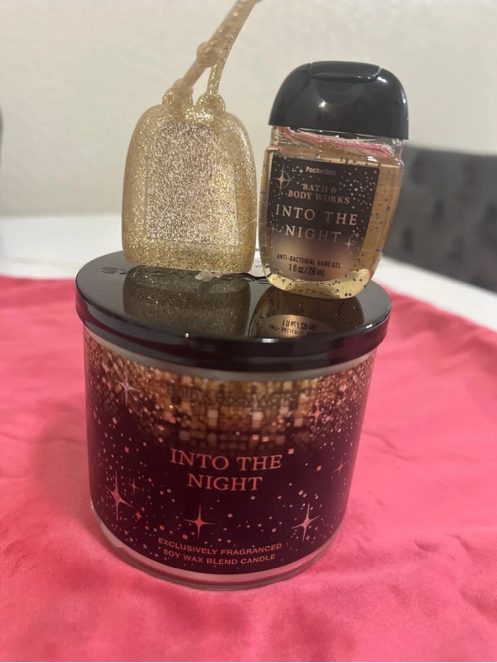 Bath & Body Works Into The Night Candle & Gold Glitter Hand Gel